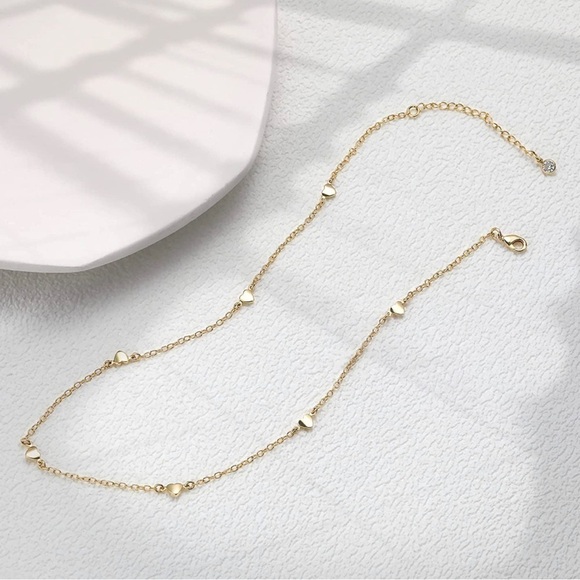 GOLD 14k Gold Plated Heart Charm Choker Necklace - Picture 2 of 3